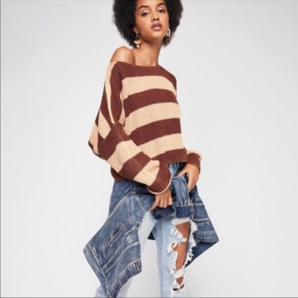 Free People Just My Stripe Sweater Rosemoon Combo - Picture 2 of 6